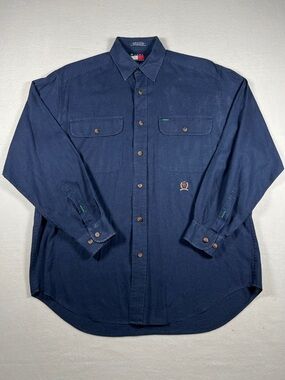 Vintage 1990s Tommy Hilfiger Navy Blue Long Sleeve Button Down Shirt Mens Size S